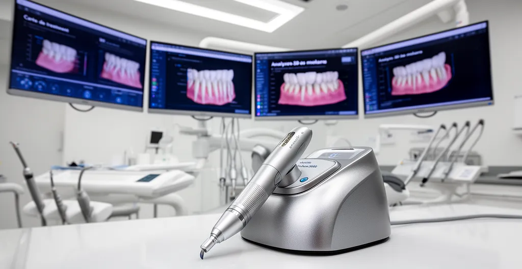 Scanner intra-oral dentaire posé sur plan de travail clinique